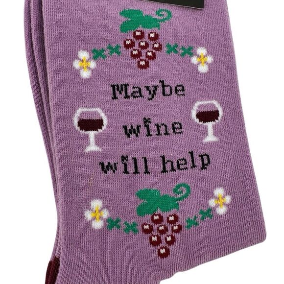 Sock It To Me Socks Womens Crew 5-10 "Maybe Wine Will Help" Gift Holiday NWT - Picture 2 of 5
